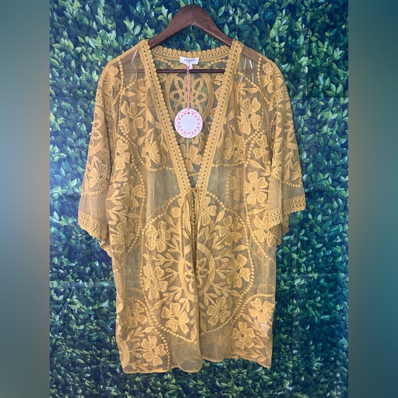 Umgee Tops - Umgee Mustard Embroidered Kimono